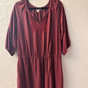 Lucky Brand Burgundy Dress with Lace Detail